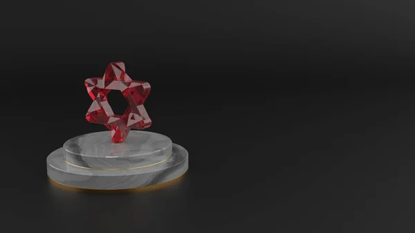 3D рендеринг красного драгоценного камня символа звезды Давида — стоковое фото
