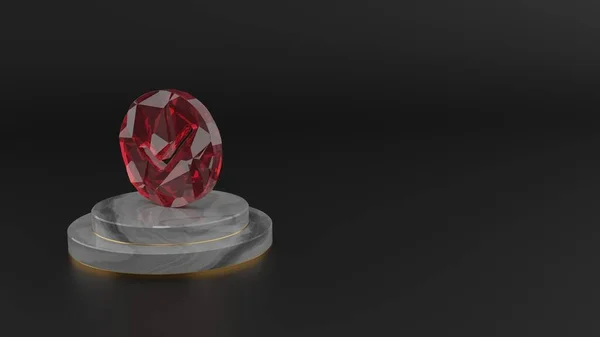 3D візуалізація червоного дорогоцінного каміння символ значка успіху — стокове фото
