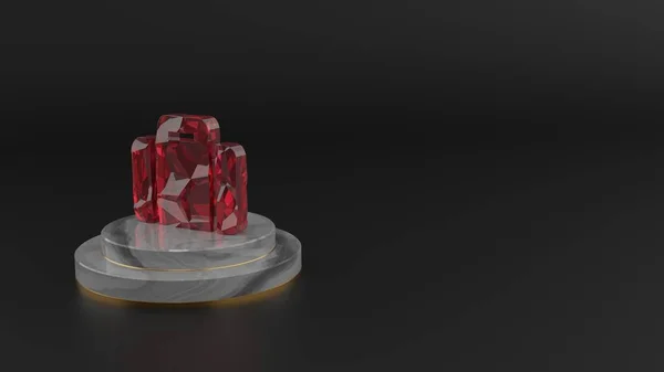 Bavul ikonunun 3D kırmızı değerli taş sembolü — Stok fotoğraf
