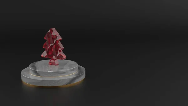 树图标红色宝石符号的3D渲染 — 图库照片