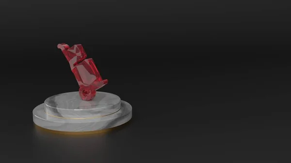 Rendering 3D di pietra preziosa rossa simbolo dell'icona del carrello — Foto Stock