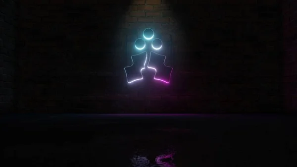 3D rendering of blue violet neon symbol of holly berry icon on brick wall — 스톡 사진