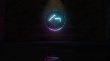 Sol okun tuğla duvarda daire simgesi olarak 3D mavi menekşe neon sembolü