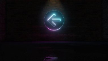 Sol okun tuğla duvarda daire simgesi olarak 3D mavi menekşe neon sembolü