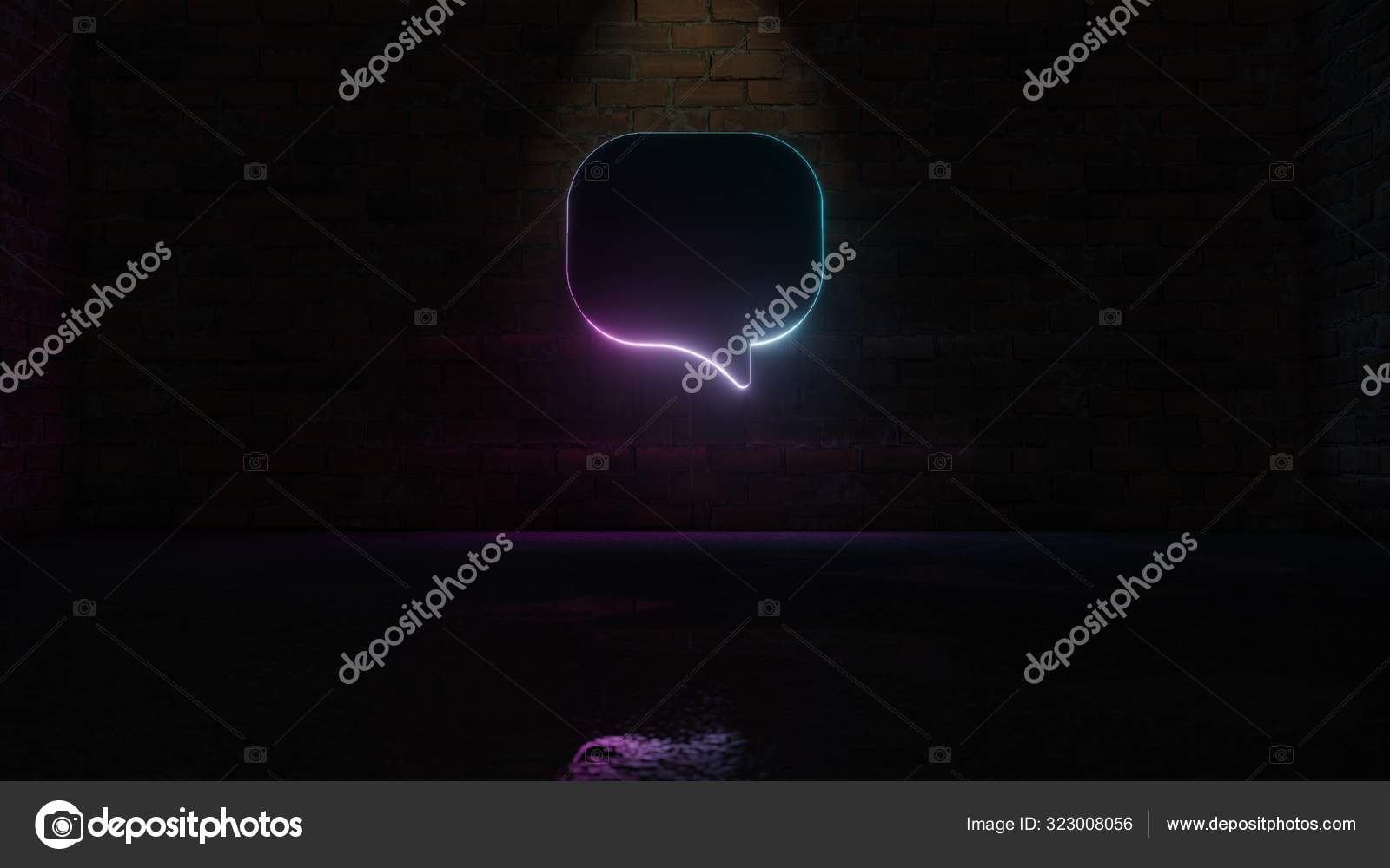 3d Rendering Of Blue Violet Neon Symbol Of Rounded Chat Bubble Icon On Brick Wall Stock Photo Image By C Destrosvet Gmail Com