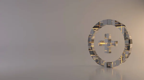 Luz de fundo 3d símbolo de renderização de círculo com ícone plus — Fotografia de Stock