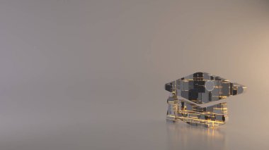 Mezuniyet başlığı simgesinin hafif arkaplan 3d oluşturma simgesi