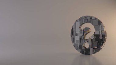 Soru çemberi simgesinin ışık arkaplanı 3d oluşturma sembolü