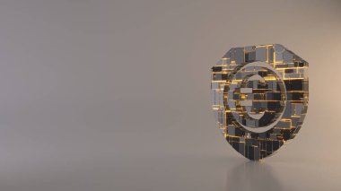 Kalkan simgesinin hafif arkaplan 3d oluşturma sembolü