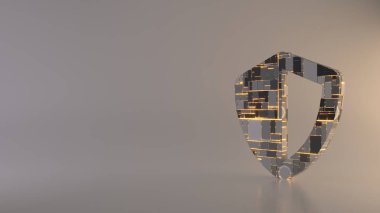 Kalkan simgesinin hafif arkaplan 3d oluşturma sembolü