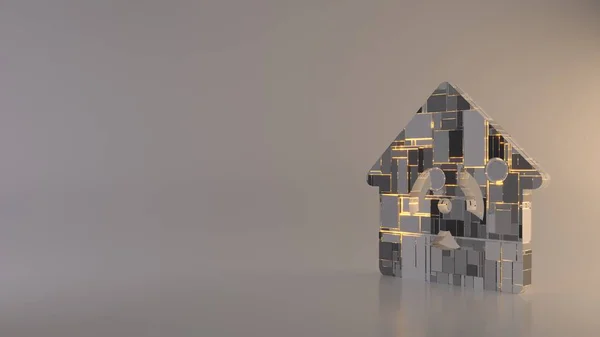 Luz de fundo 3d símbolo de renderização do ícone da casa — Fotografia de Stock