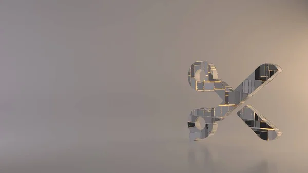 Luz de fundo 3d símbolo de renderização do ícone de tesoura — Fotografia de Stock