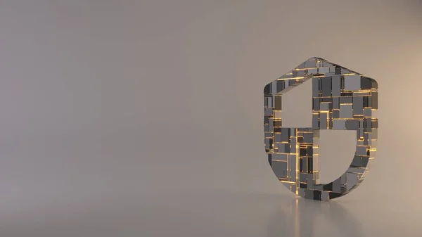Kalkan simgesinin hafif arkaplan 3d oluşturma sembolü