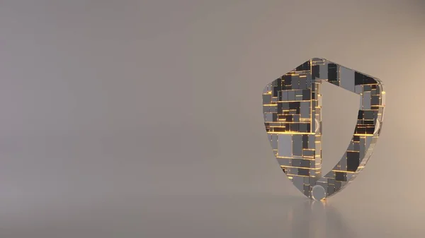 Kalkan simgesinin hafif arkaplan 3d oluşturma sembolü