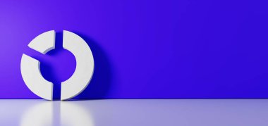 Turta grafiğinin beyaz simgesinin 3d görüntülenmesi sağ tarafında boş alan olan zemin yansıması ile renk duvarına dayanır