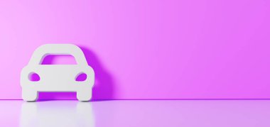 Spor araba simgesinin 3D görüntülemesi sağ tarafında boş alan olan zemin yansıması ile renk duvarına yaslanıyor