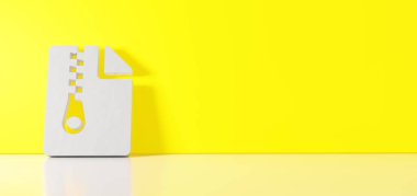 Dosya arşiv simgesinin 3d görüntülemesi sağ tarafında boş alan olan zemin yansıması ile renk duvarına dayanır