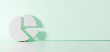 Grafik pasta simgesinin 3d görüntülemesi sağ tarafında boş alan olan zemin yansıması ile renk duvarına dayanır