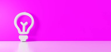 Fikir simgesinin 3d görüntülemesi sağ tarafta boş alan ve zemin yansıması olan renk duvarına yaslanmış