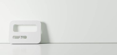 Çağrı simgesinin 3d görüntülemesi sağ tarafında boş alan olan zemin yansıması ile renk duvarına yaslanıyor