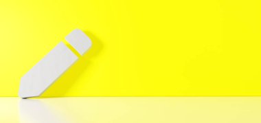 Kalem simgesinin 3d görüntülemesi sağ tarafında boş alan olan zemin yansıması ile renk duvarına dayanır