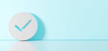 Başarı simgesinin 3d görüntülemesi sağ tarafında boş alan olan zemin yansıması ile renk duvarına yaslanmış