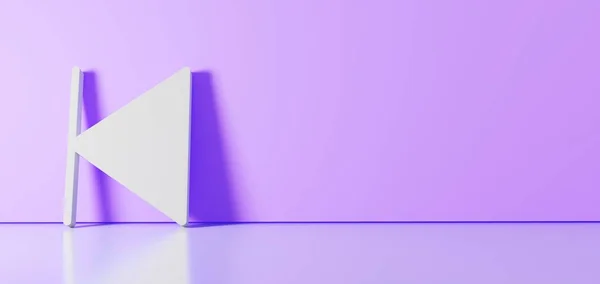 Representación en 3D del símbolo blanco de stop back icono izquierdo apoyado en la pared de color con reflejo del suelo con espacio vacío en el lado derecho —  Fotos de Stock