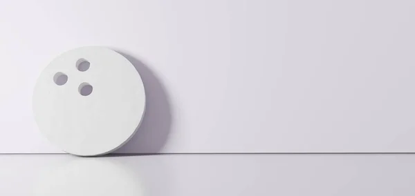Rendu 3D du symbole blanc de l'icône boule de bowling appuyé sur le mur de couleur avec réflexion au sol avec espace vide sur le côté droit — Photo