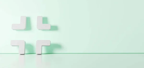 Representación 3D del símbolo blanco del icono de la compresa apoyado en la pared de color con reflejo del suelo con espacio vacío en el lado derecho —  Fotos de Stock