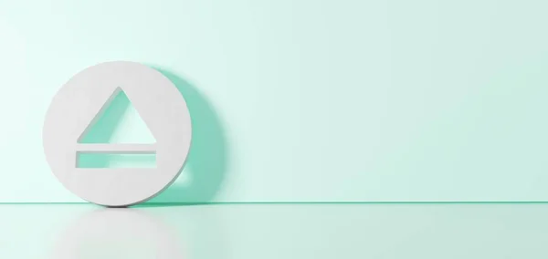 3D рендеринг белого символа катапультируемой иконки, опирающейся на цветовую стену с отражением пола с пустым пространством справа — стоковое фото