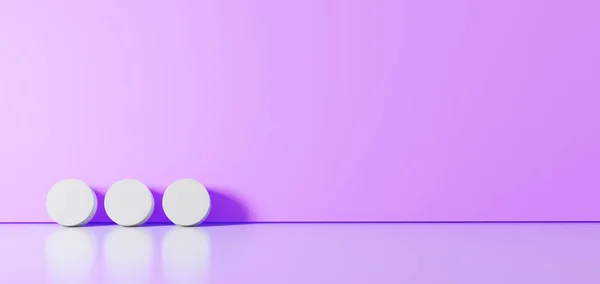 3D renderização de símbolo branco de elipse ícone horizontal inclinado na parede de cor com reflexão chão com espaço vazio no lado direito — Fotografia de Stock