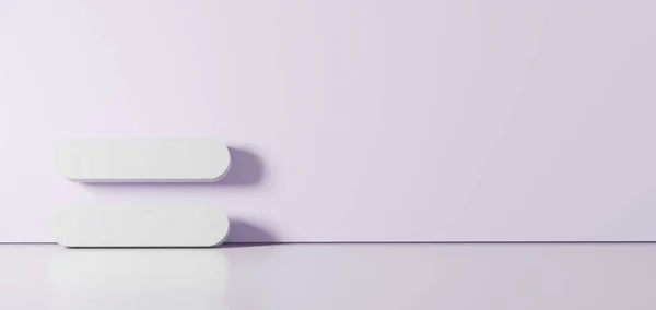 Representación en 3D del símbolo blanco del icono igual apoyado en la pared de color con reflejo del suelo con espacio vacío en el lado derecho —  Fotos de Stock