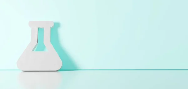 3D-Wiedergabe des weißen Symbols des Flaschensymbols, das sich an die Farbwand lehnt, mit Bodenreflexion mit Leerraum auf der rechten Seite — Stockfoto