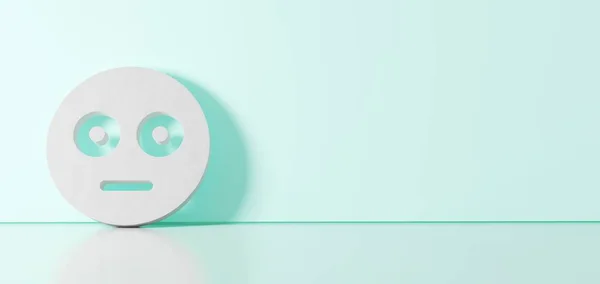 Renderização 3D do símbolo branco do ícone lavado inclinado na parede colorida com reflexão no chão com espaço vazio no lado direito — Fotografia de Stock