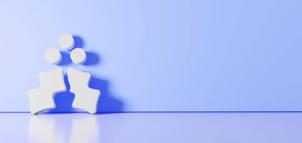 Representación en 3D del símbolo blanco del icono de la baya de acebo apoyado en la pared de color con reflejo del suelo con espacio vacío en el lado derecho — Foto de Stock