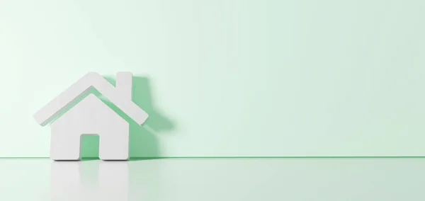 3D-s renderelés fehér szimbólum otthon ikon támaszkodik a színes fal padló tükröződés üres hely a jobb oldalon — Stock Fotó
