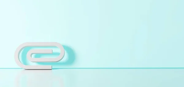 3D rendering of white symbol of interface icon leaning on color wall with floor reflection with empty space on right side — 스톡 사진