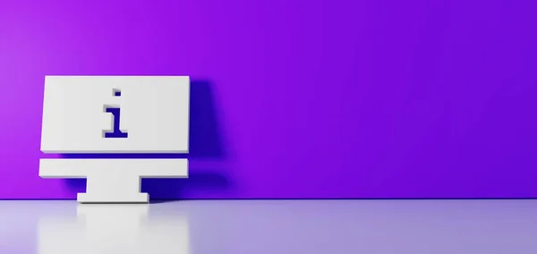 3D vykreslení bílého symbolu ikony monitoru opírající se o barevnou stěnu s odleskem podlahy s prázdným prostorem na pravé straně — Stock fotografie