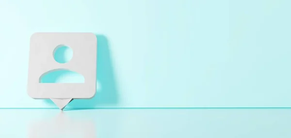 3d renderelés fehér szimbólum pin ikon támaszkodik a színes fal padló visszaverődés üres hely a jobb oldalon — Stock Fotó