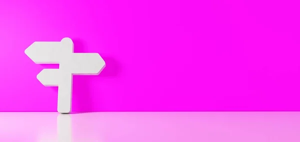 3D απόδοση του λευκού συμβόλου του εικονιδίου δείκτη κλίνει στον τοίχο χρώμα με αντανάκλαση δαπέδου με κενό χώρο στη δεξιά πλευρά — Φωτογραφία Αρχείου