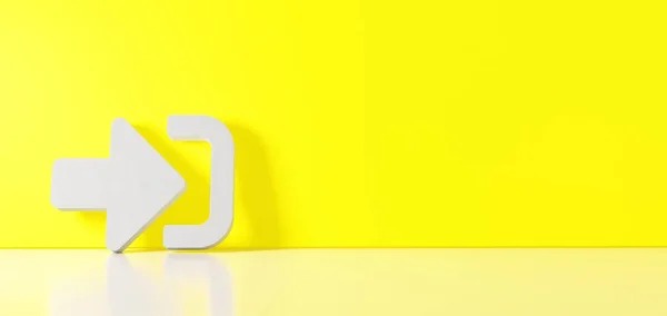 3D-Wiedergabe des weißen Zeichensymbols im Alt-Symbol, angelehnt an eine farbige Wand mit Bodenreflexion mit Leerraum auf der rechten Seite — Stockfoto