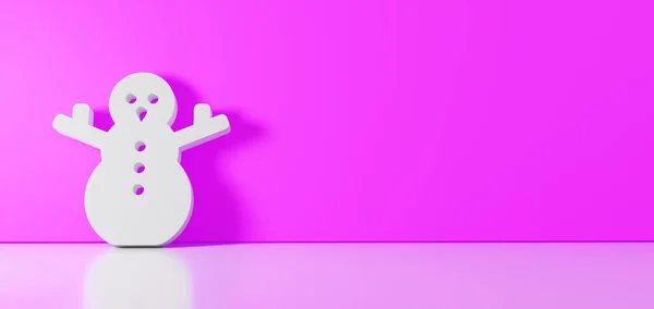 3D απόδοση του λευκού συμβόλου της εικόνας χιονάνθρωπος ακουμπά στον τοίχο χρώμα με αντανάκλαση δαπέδου με κενό χώρο στη δεξιά πλευρά — Φωτογραφία Αρχείου
