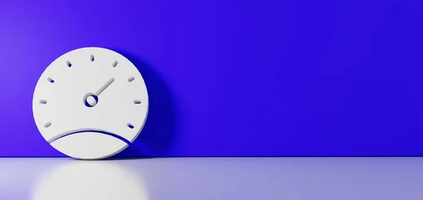 3D rendering of white symbol of stopwatch  icon leaning on color wall with floor reflection with empty space on right side — 스톡 사진