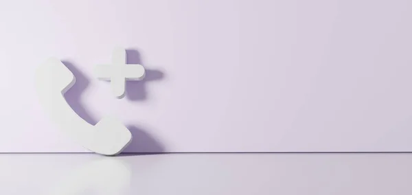 3D-Rendering des weißen Symbols des Technologie-Symbols lehnt sich an die Farbwand mit Bodenreflexion mit Leerraum auf der rechten Seite — Stockfoto