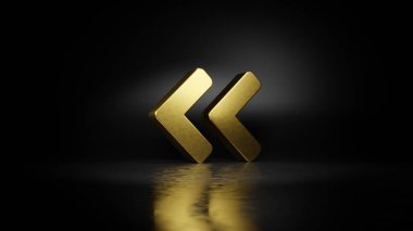 Altın metal açı çift sol 3D simgesi. Zeminde koyu arkaplan ile bulanık yansıması var.