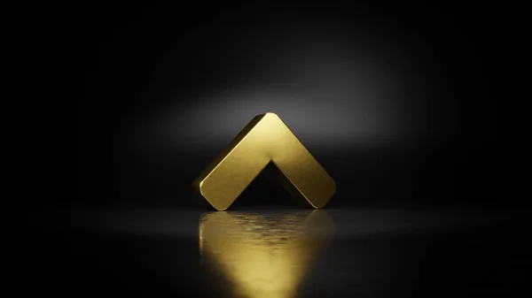 Zeminde koyu arkaplan ile bulanık yansıması olan 3D açının altın metal sembolü