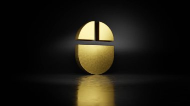 gold metal symbol of computer  3D rendering with blurry reflection on floor with dark background clipart