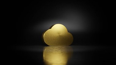 Gökyüzünün altın metal sembolü. Zeminde bulanık yansıma ve koyu arkaplan.