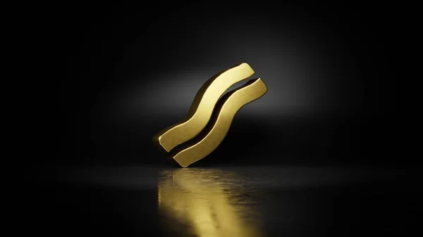 Gold metal symbol of bacon 3D rendering with blurry reflection on floor with dark background — Stock Photo, Image