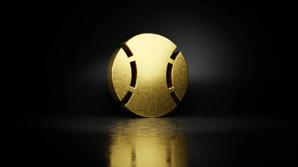 Gold metal symbol of baseball ball 3D rendering with blurry reflection on floor with dark background — Stock Photo, Image